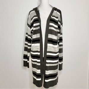 Evelyn Taylor Striped Hooded Cardigan - Black, Gray, White